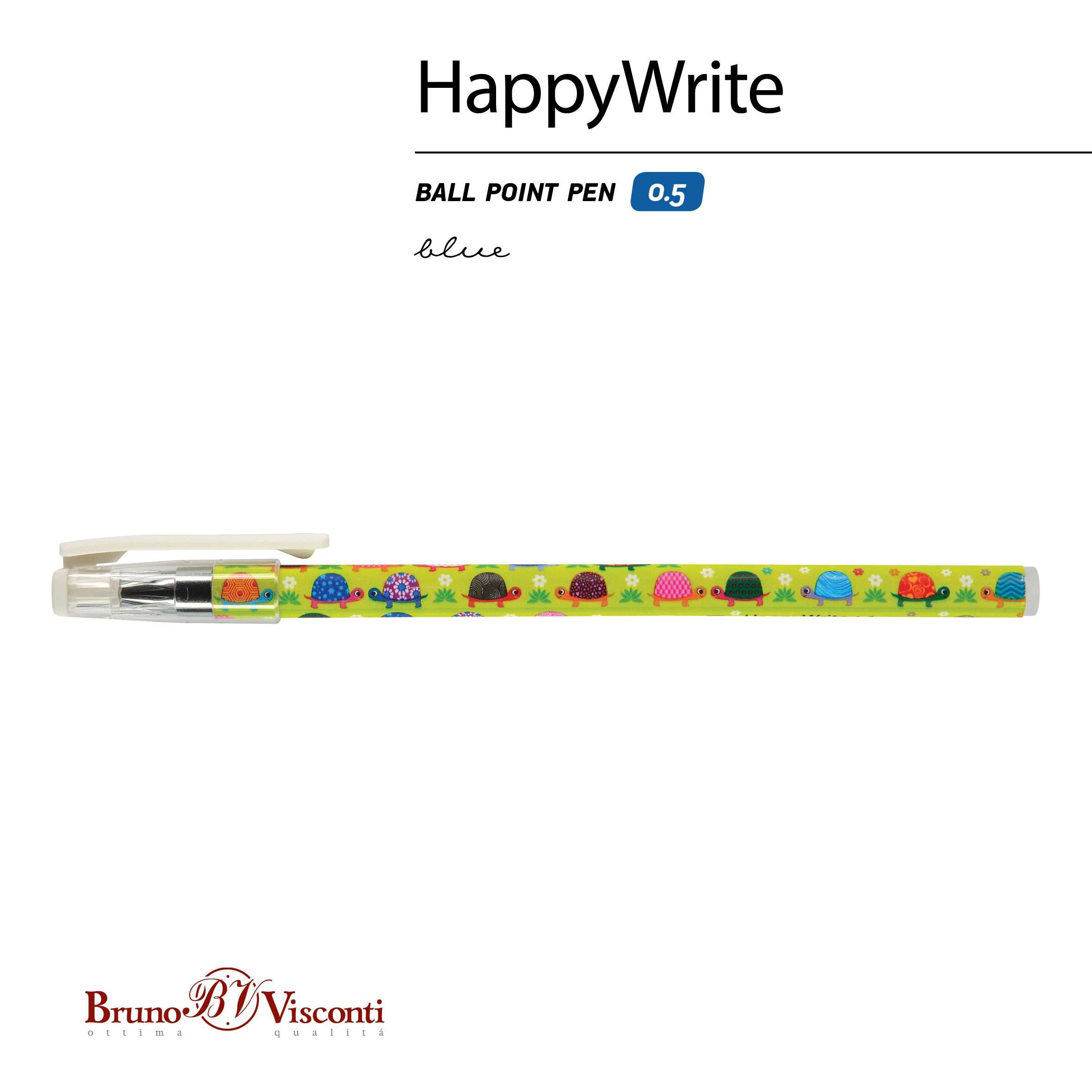 РУЧКА "HappyWrite. Черепашки" ШАРИКОВАЯ 0.5 ММ, СИНЯЯ