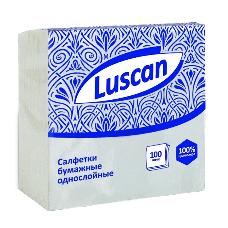 Салфетки бумажные Luscan 1-слойные (24x24 -см, белые, 100 штук