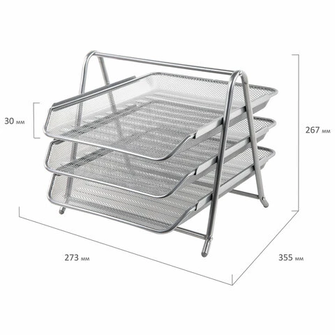 Лоток горизонтальный металлический для бумаг, 3 секции, BRAUBERG