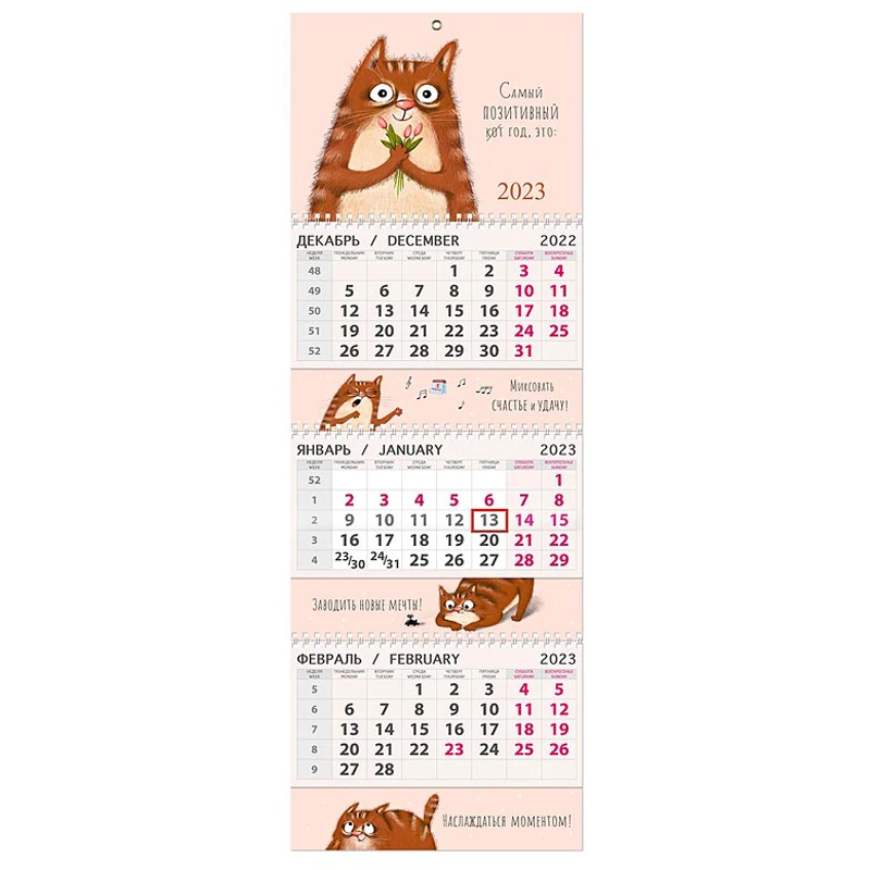 Календарь квартальный 3 бл. на 3 гр. Арт и Дизайн Позитивный кот, с  бегунком, 2023г. купить оптом, цена от 125.94 руб. 4601135611848