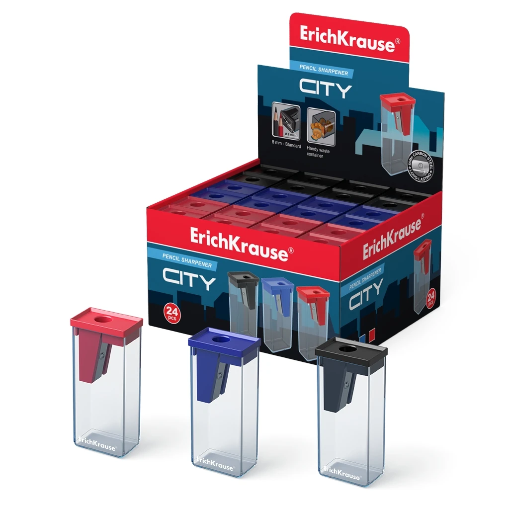 Пластиковая точилка ErichKrause® City с контейнером, цвет корпуса ассорти (в