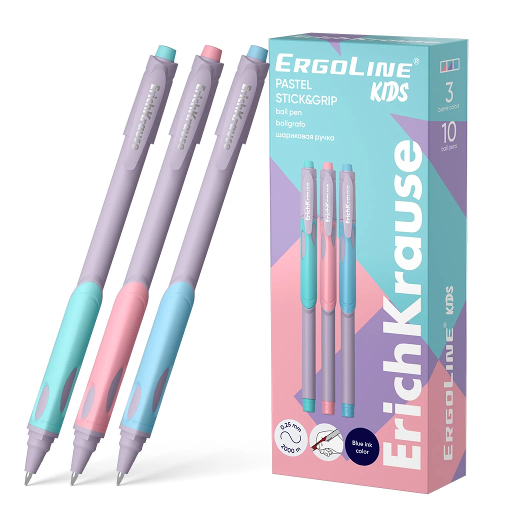 Ручка шариковая ErichKrause ErgoLine® Kids Stick&Grip Pastel 0.5, Super Glide