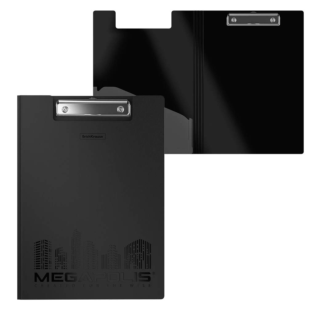 Папка-планшет пластиковая Erich Krause MEGAPOLIS, A4, черный (в пакете по 4 шт.)