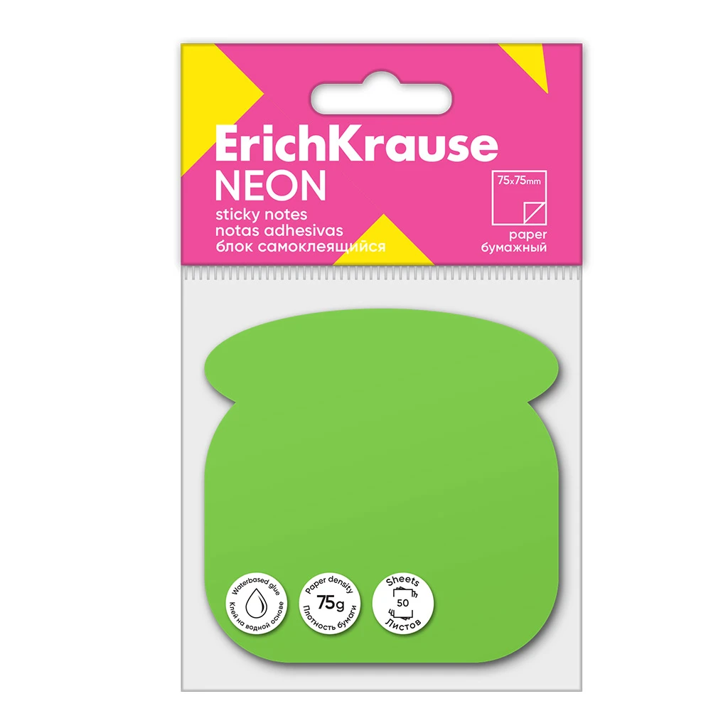 Блок самоклеящийся бумажный Erich Krause Phone Neon, 50 листов, зеленый