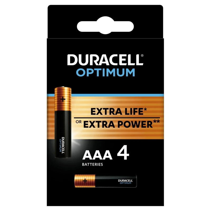 Батарейка AAA Duracell Alkaline LR03 Optimum, 4 шт/уп