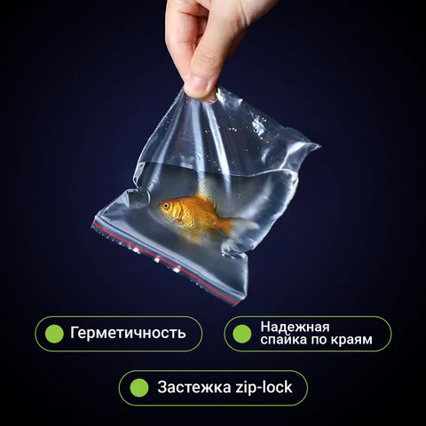 Пакеты с замком ZIP-LOCK "зиплок", комплект 100 шт., 6х8 см, ПВД,