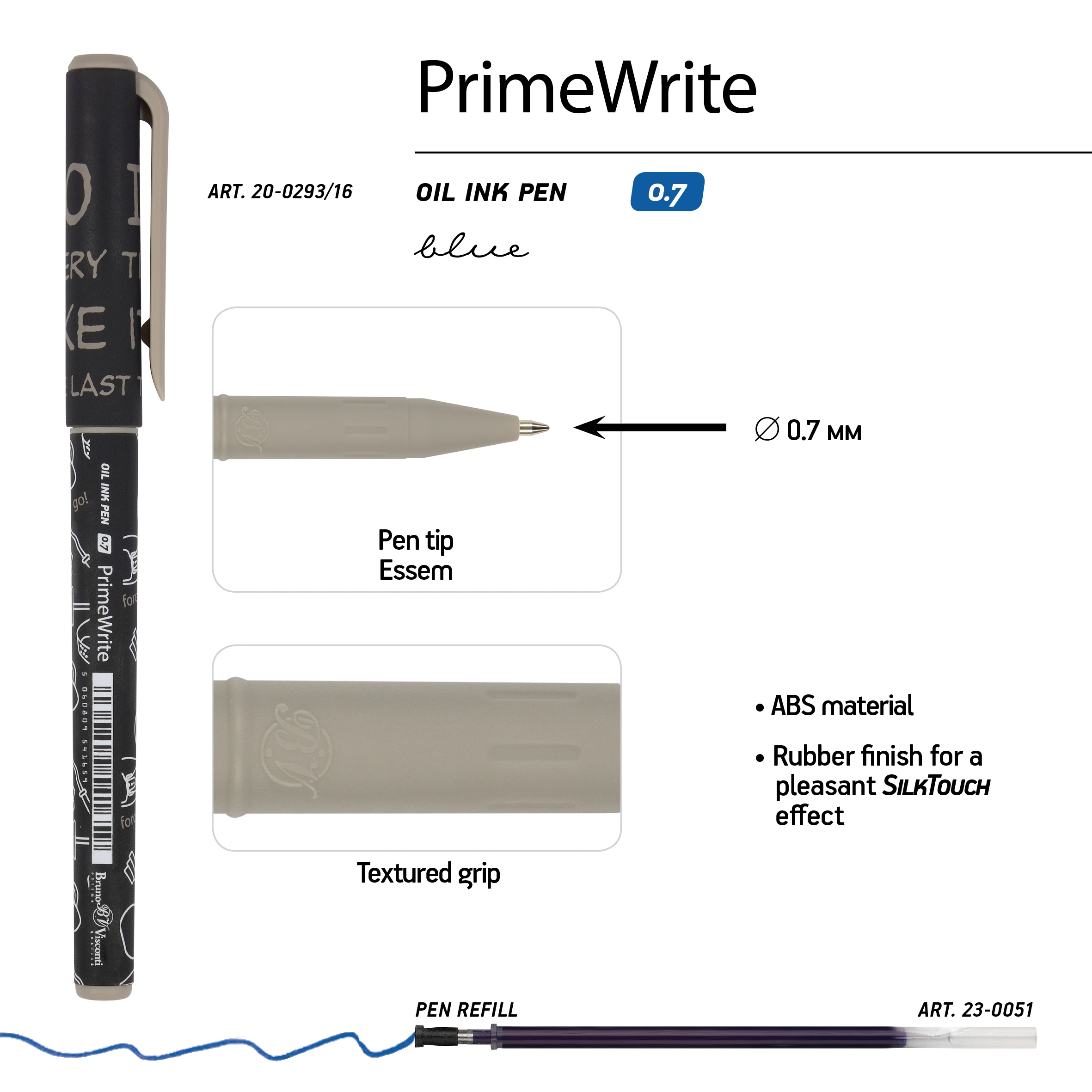 РУЧКА "PrimeWrite. Фитнес. Паттерн" С ЧЕРНИЛАМИ НА МАСЛЯНОЙ ОСНОВЕ,