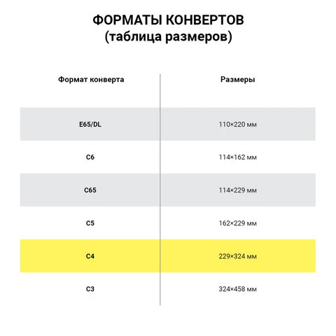 Конверты С4 (229х324 мм), клеевой слой, внутренняя запечатка, 90 г/м2, КОМПЛЕКТ