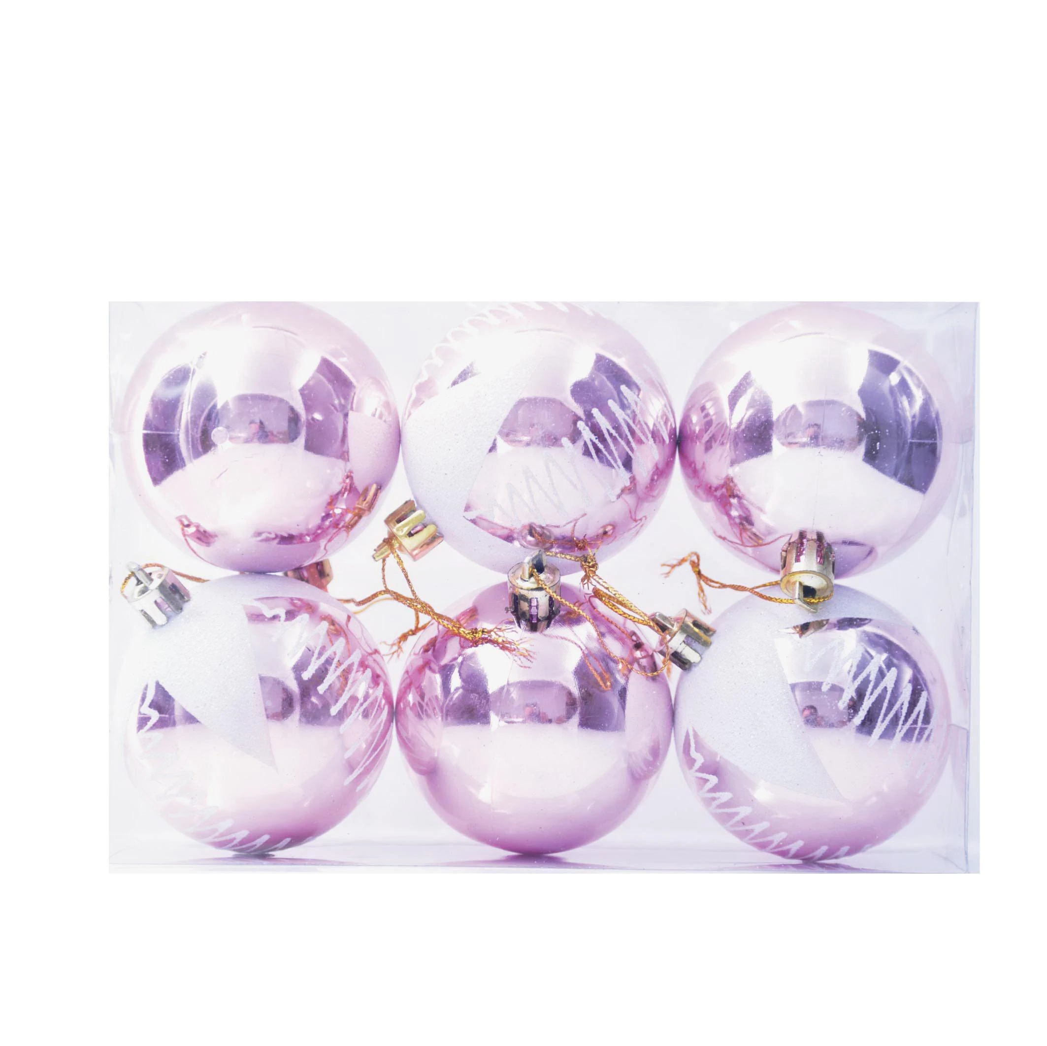   Набор из 6 пластиковых шаров, с росписью, 6 см, цвет-фиолетовый