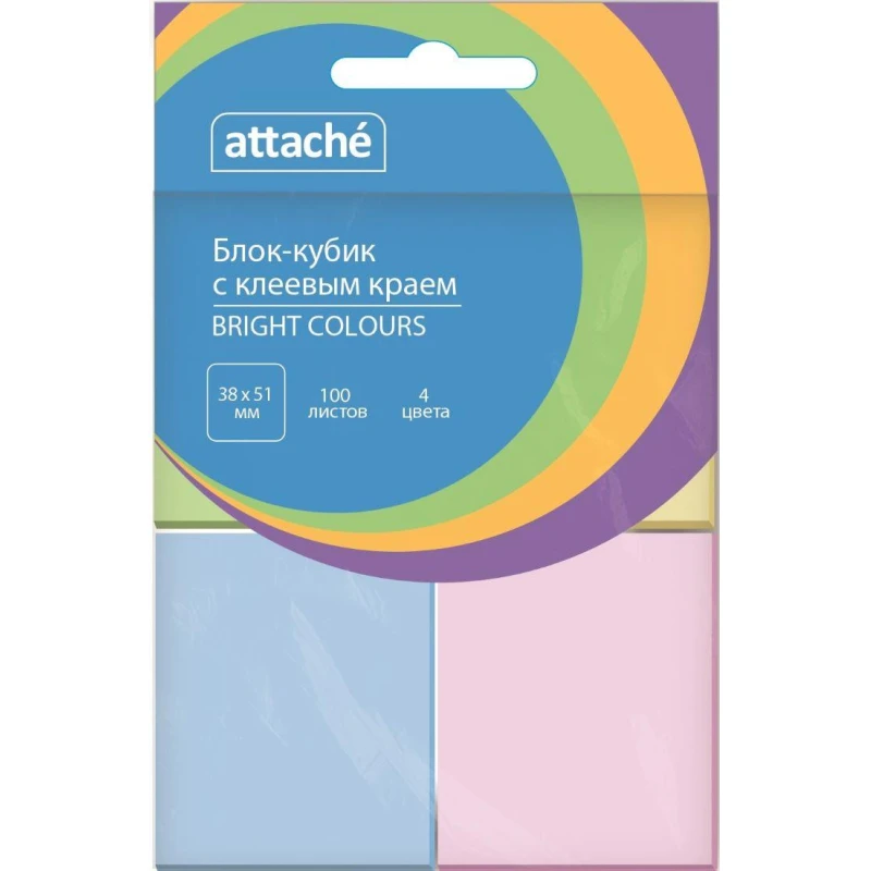 Стикеры ATTACHE Bright colours с клеевым краем 38x51 комплект 4 цвета 100л