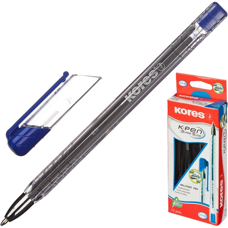 Ручка шариковая KORES К11 неавт M(1мм) треуг.корп., масляная, синяя 614069 штр.: