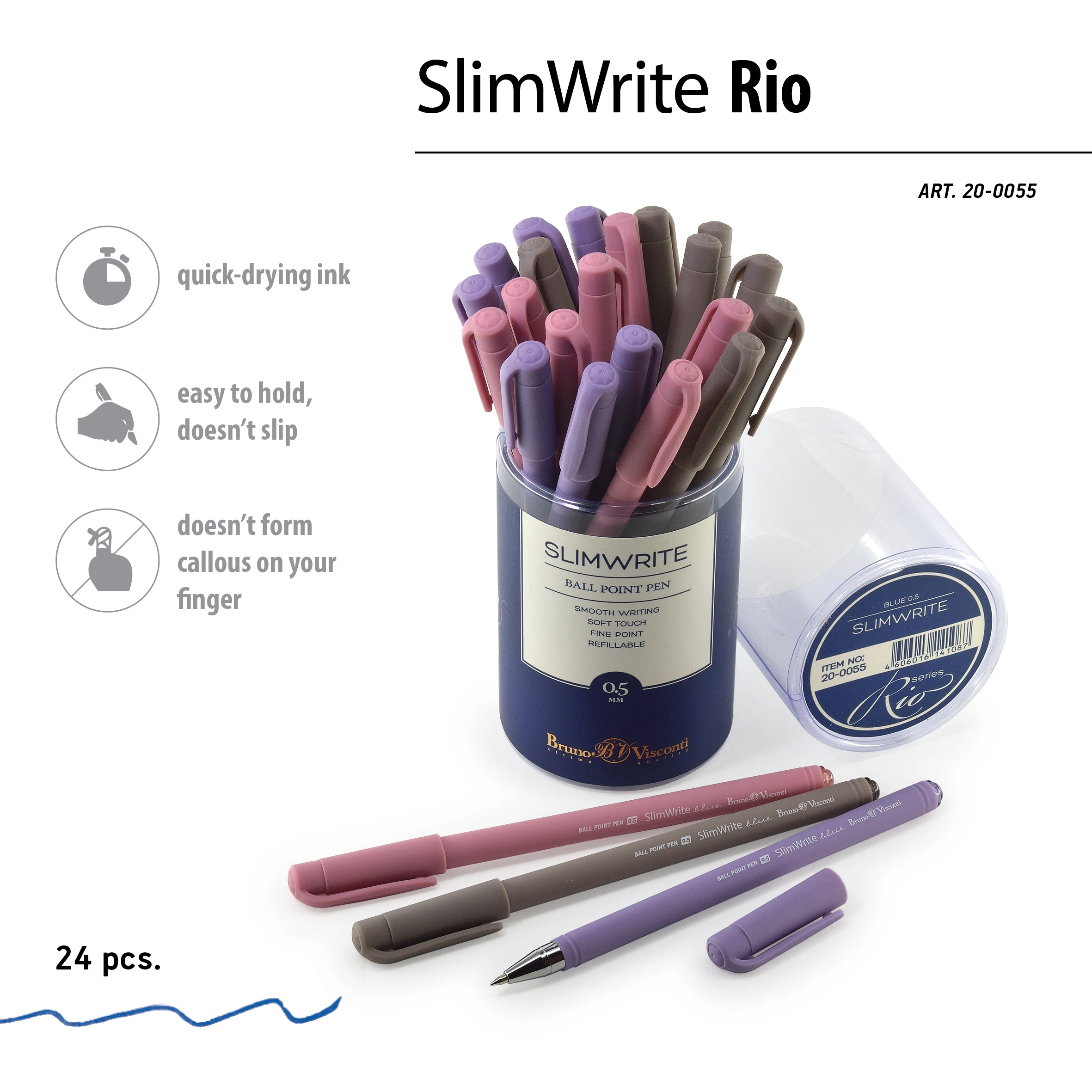 РУЧКА "SlimWrite.RIO" ШАРИКОВАЯ 0.5 ММ, СИНЯЯ (3 цвета корпуса)