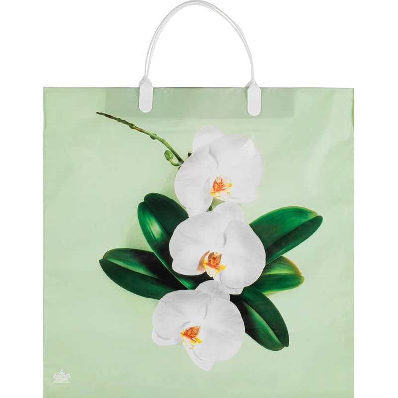 Пакет подарочный пластиковый Орхидея на салатовом 36х37см10шт/уп арт.162157