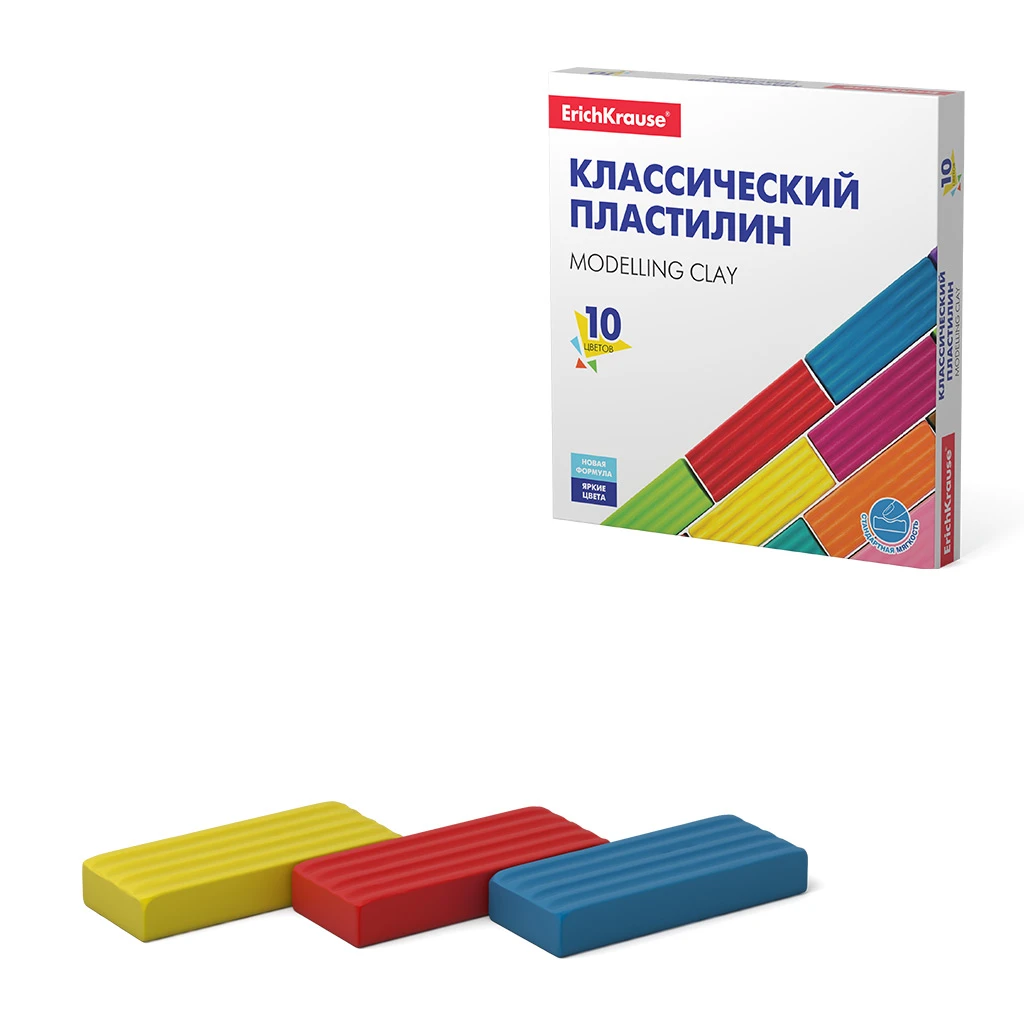 Классический пластилин Erich Krause Basic 10 цветов, 160г. (коробка)