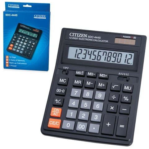 Калькулятор настольный CITIZEN SDC-444S (199х153 мм), 12 разрядов, двойное