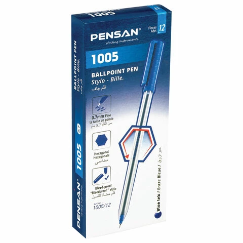 Ручка шариковая масляная PENSAN 1005, СИНЯЯ, корпус прозрачный, 0,7мм, линия
