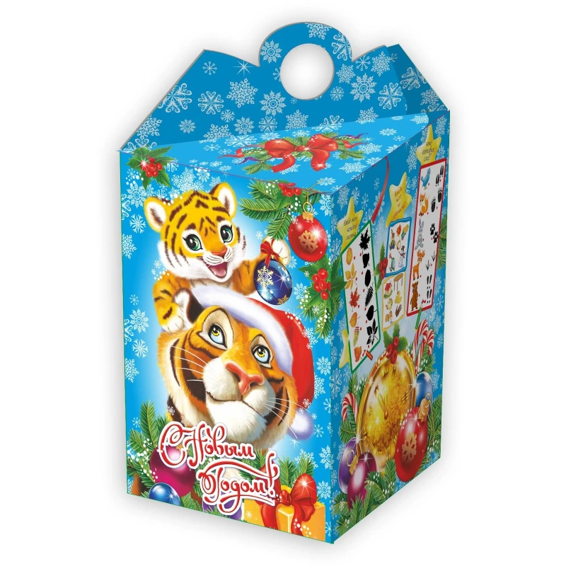Новогодний сладкий подарок Тигр с тигренком, картон 700 г
