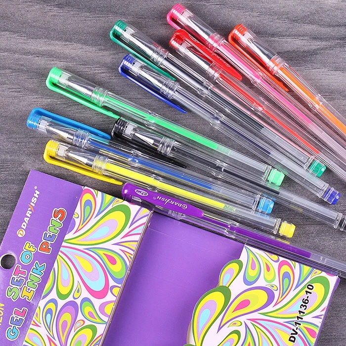 Набор ручек гелевых 10цв. "Darvish" неон, корпус прозрачный
