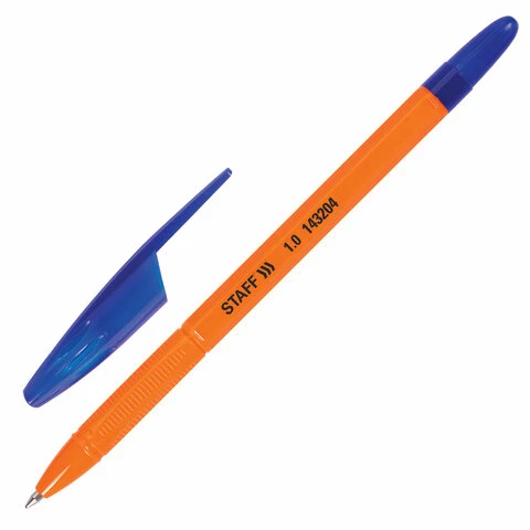 Ручка шариковая масляная STAFF "X-100", СИНЯЯ, корпус оранжевый, узел