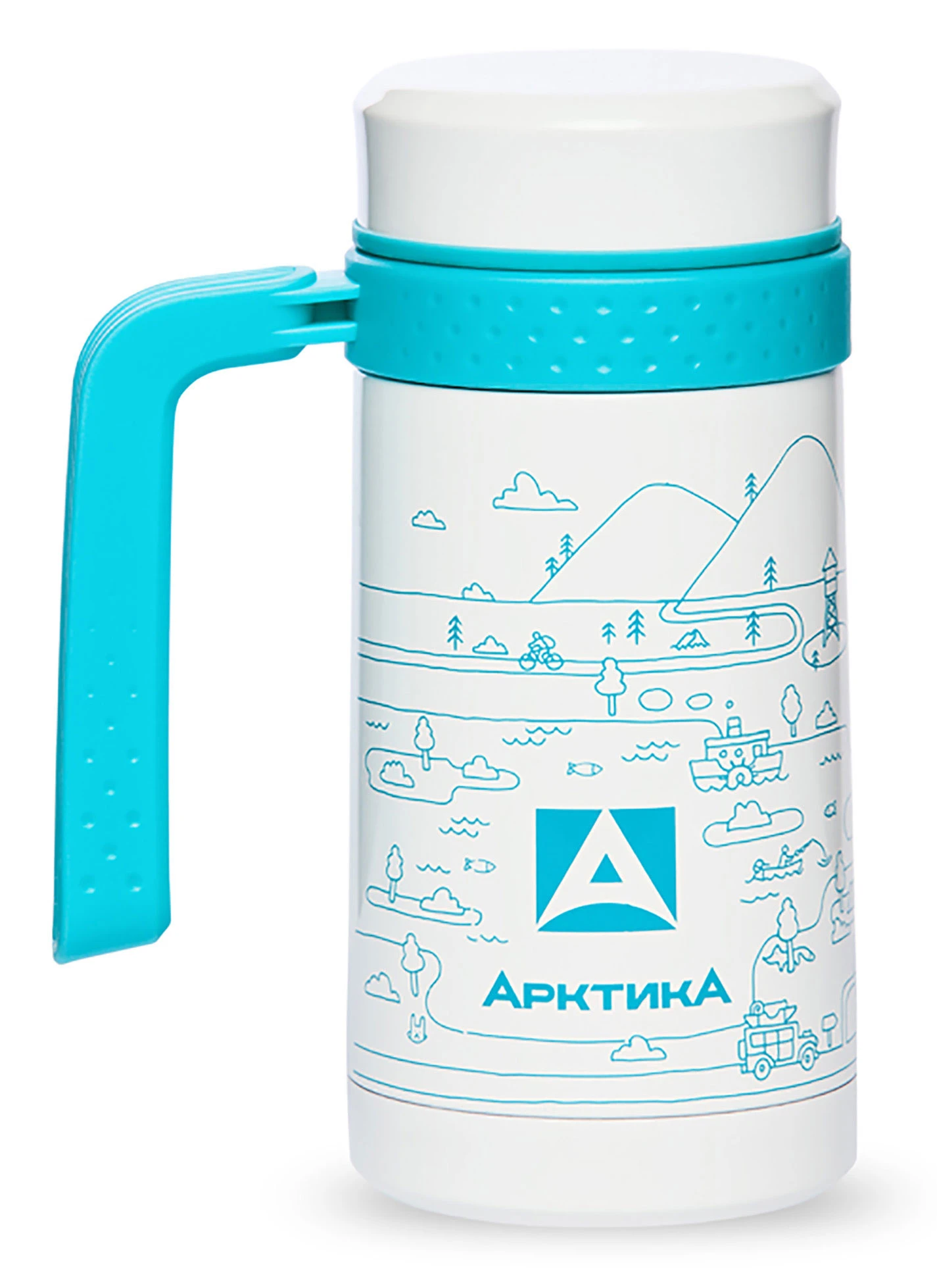 Термокружка для напитков Арктика 412-500 0.5л. белый/голубой картонная коробка