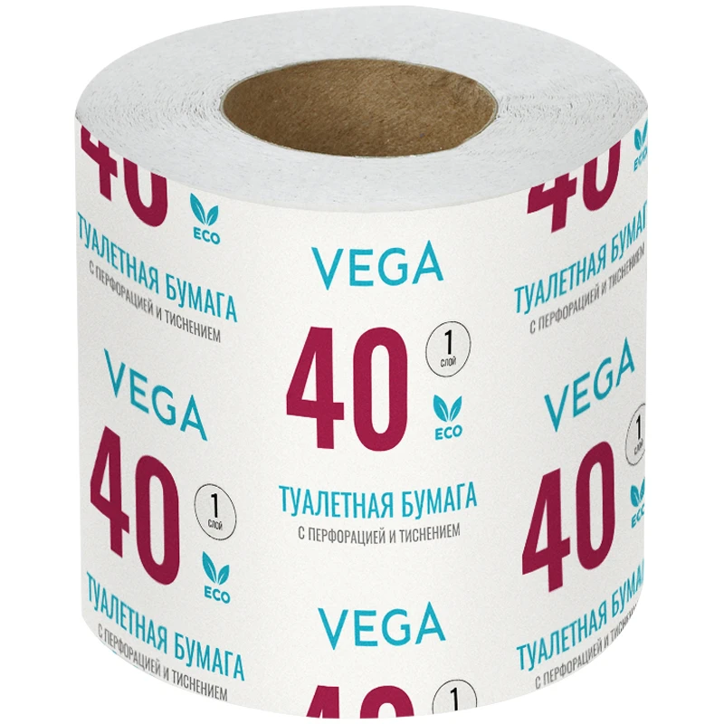 Бумага туалетная Vega, 1-слойная, 40м/рул., на втулке, с перф., с тиснением,