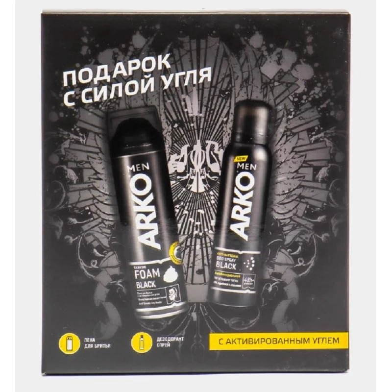 Подарочный набор ARKO пена для бр Anti-Irritation 200мл, дезодорант Black 150