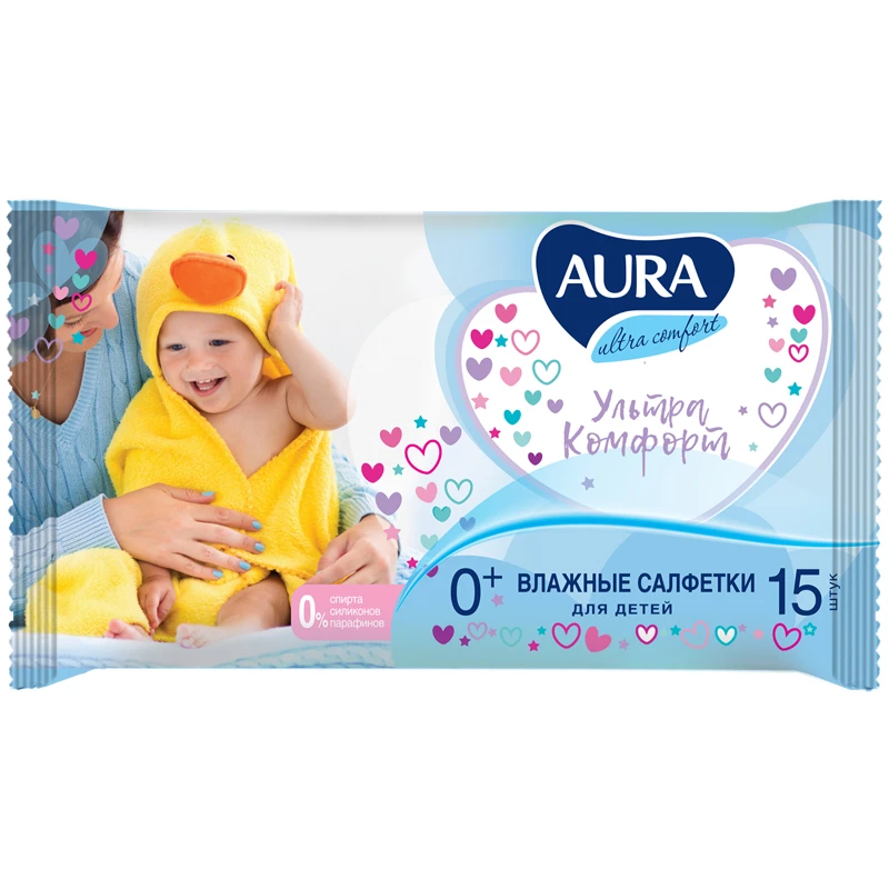 Салфетки влажные Aura "Ultra comfort", 15шт., детские, универсал.
