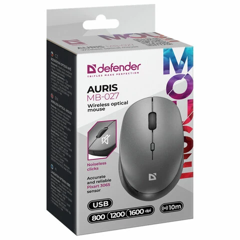 Мышь беспроводная DEFENDER Auris MB-027, USB, 3 кнопки + 1 колесо-кнопка,