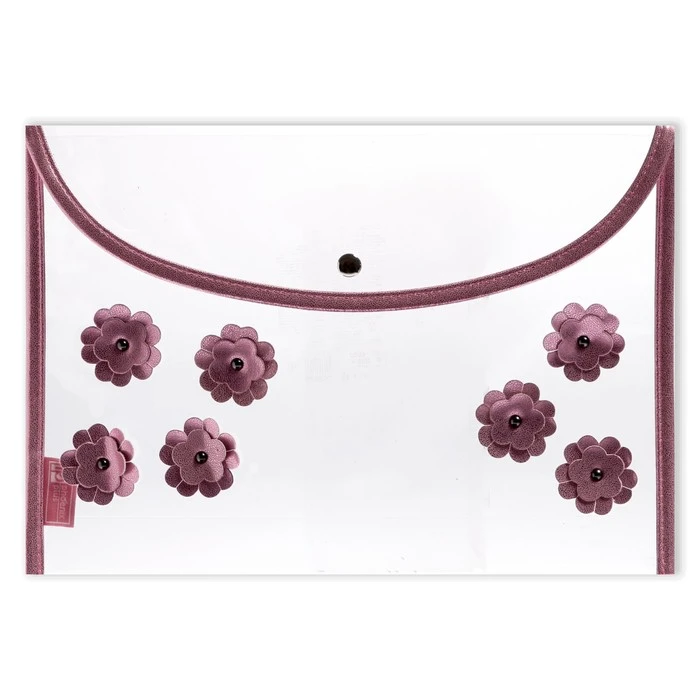 Папка-конверт на кнопке А4 дизайн Феникс 345*240 ПВХ прозрачная/розовая 49295