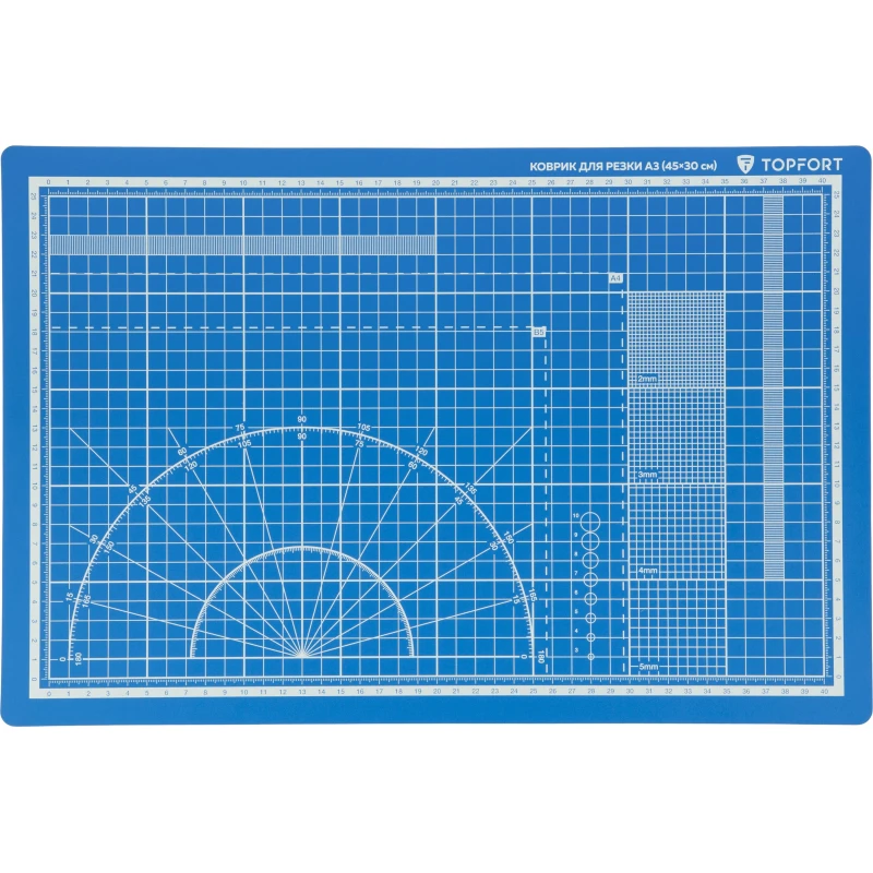 Коврик для резки TOPFORT 5ти-слойный А3 (45х30см) 2х-сторонний, синий
