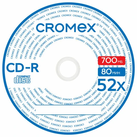 Диски CD-R CROMEX, 700 Mb, 52x, Cake Box (упаковка на шпиле), КОМПЛЕКТ 100 шт.,