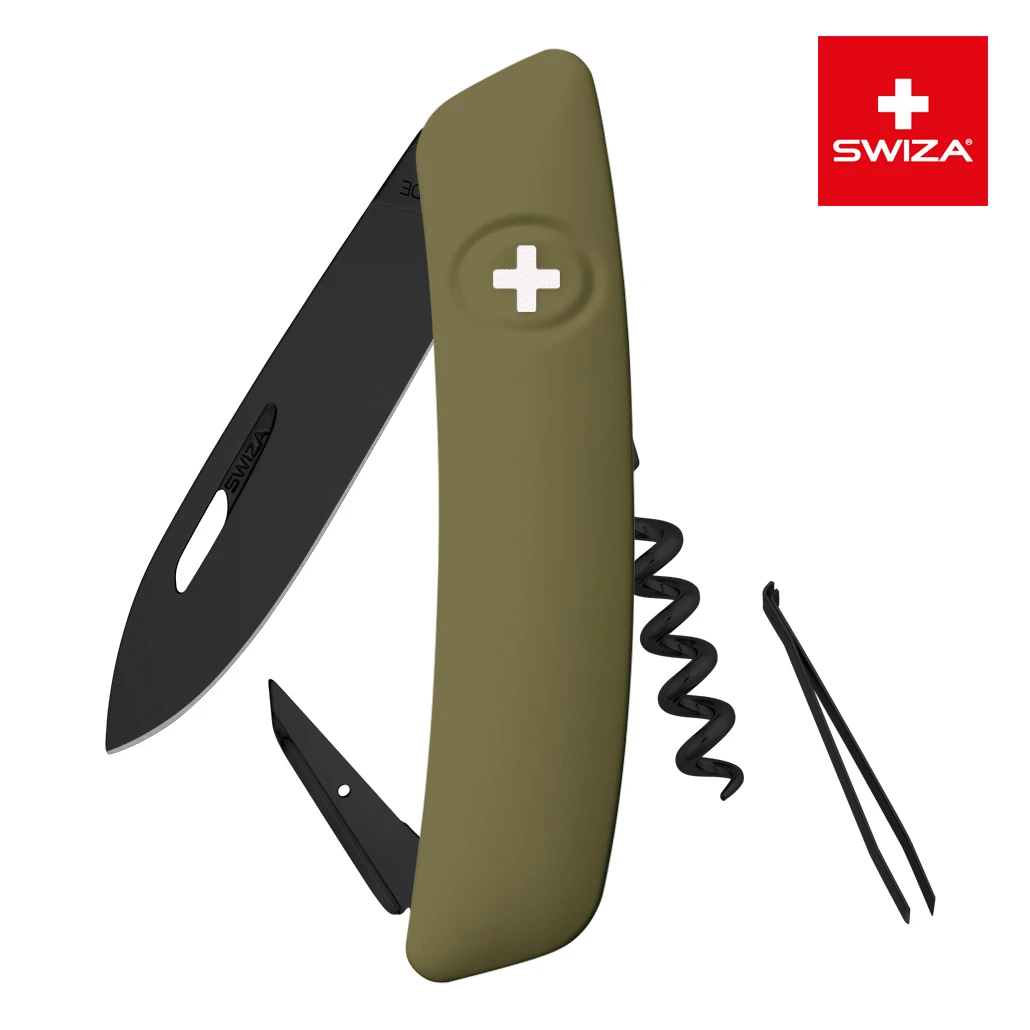 Швейцарский нож SWIZA D01 AllBlack, 95 мм, 6 функций, темно-зеленый (подар.