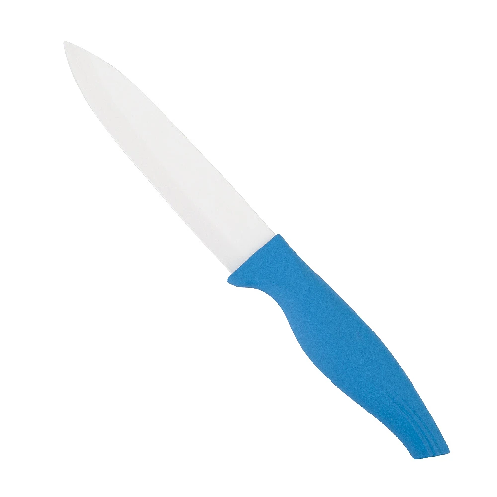 Нож керамический, белое лезвие с защитным элементом (12,5см), рукоятка синяя