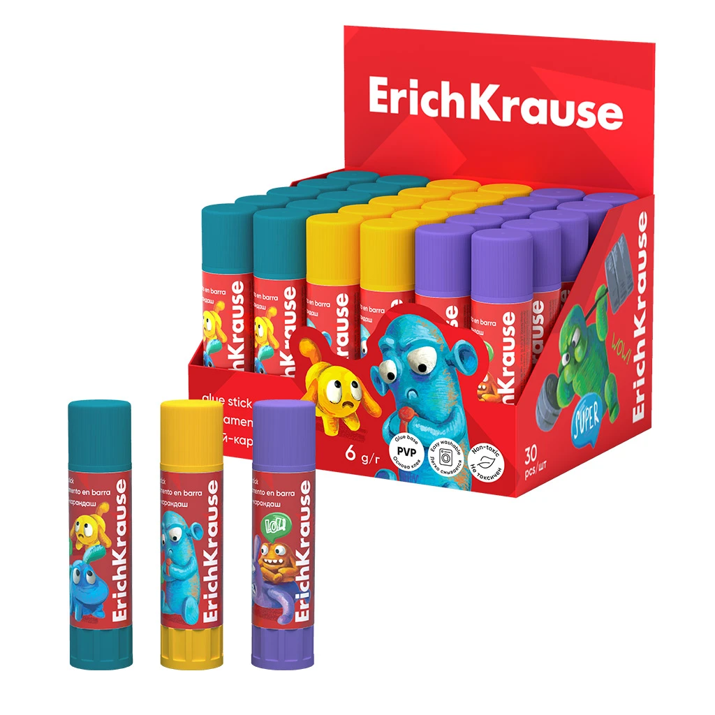 Клей-карандаш Erich Krause EasyStick Jolly Friends, 6г (в коробке-дисплее по 30