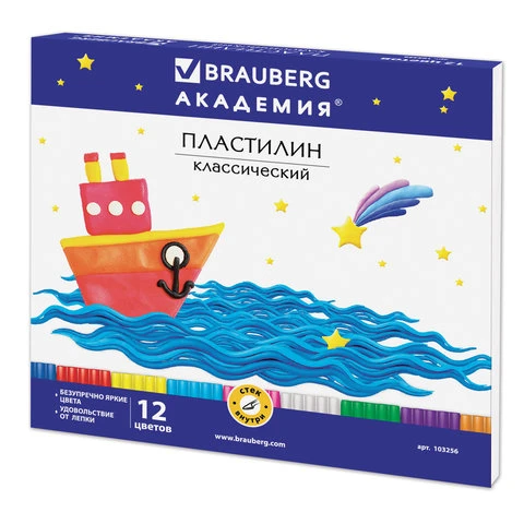 Пластилин классический BRAUBERG, 12 цветов, 240 г, со стеком, картонная