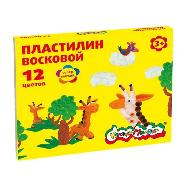 Пластилин восковой Каляка-Маляка 12 цв. 180 г со стеком 3+: ПВКМ12 штр.: