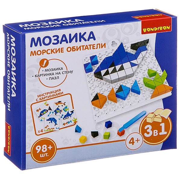 Логические, развивающие игры и игрушки Bondibon Мозаика «МОРСКИЕ ОБИТАТЕЛИ», 98