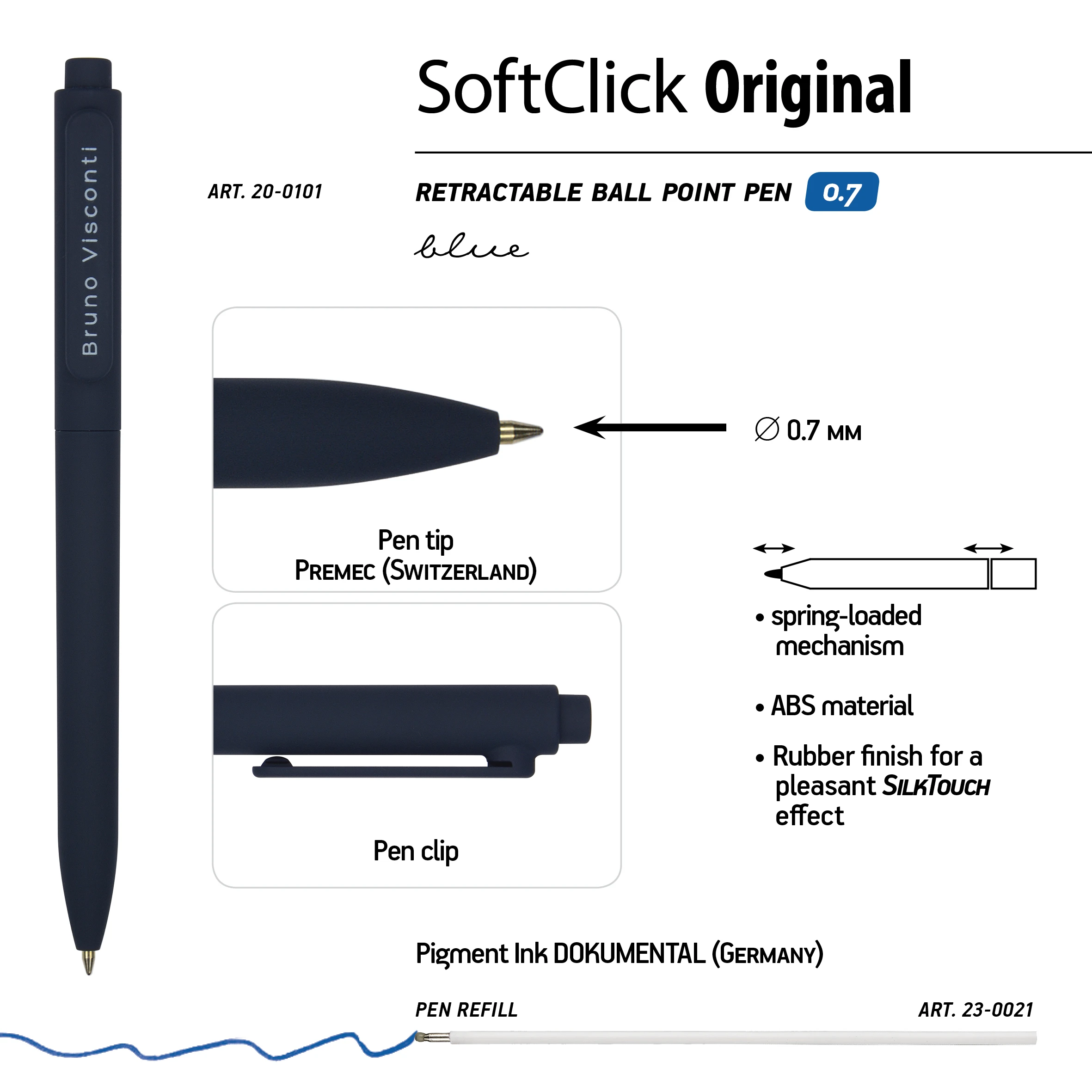 РУЧКА "SoftClick.ORIGINAL" ШАРИКОВАЯ АВТОМАТИЧЕСКАЯ 0.7 ММ, СИНЯЯ (3