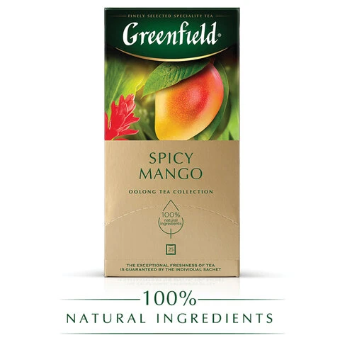 Чай GREENFIELD "Spicy Mango" зеленый с манго, 25 пакетиков по 2 г,