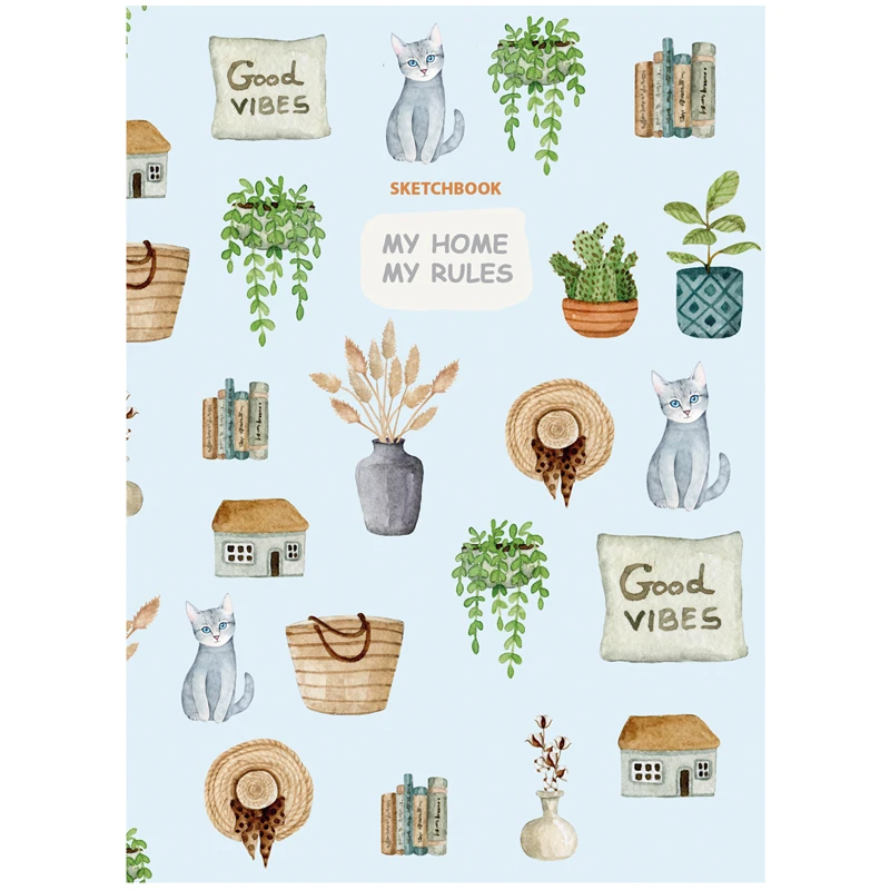 Скетчбук 100л. А5 7БЦ BG "Good vibes", матовая ламинация, выб. лак