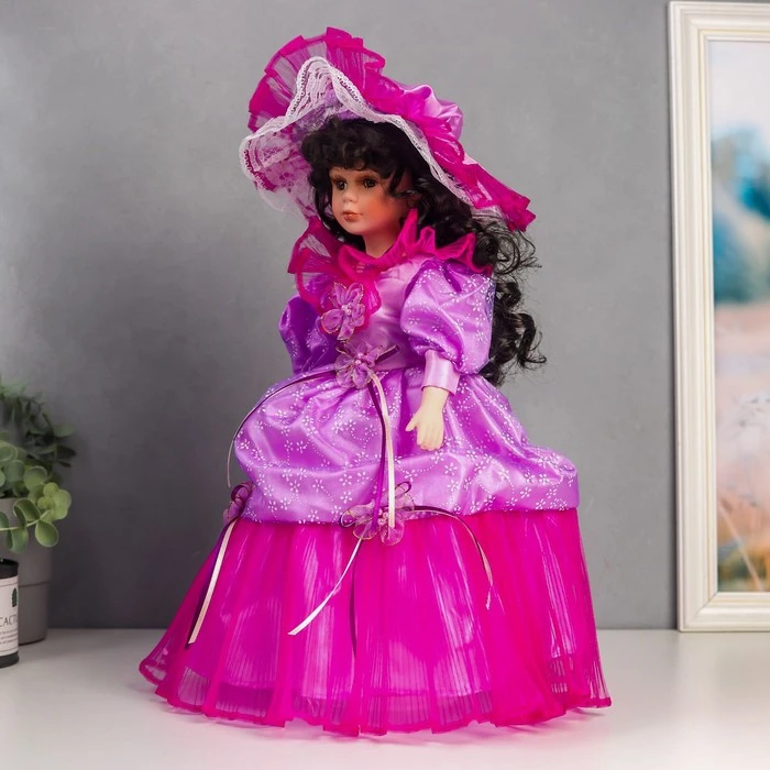 Кукла коллекционная керамика "Леди Оливия в фиолетовом платье, с