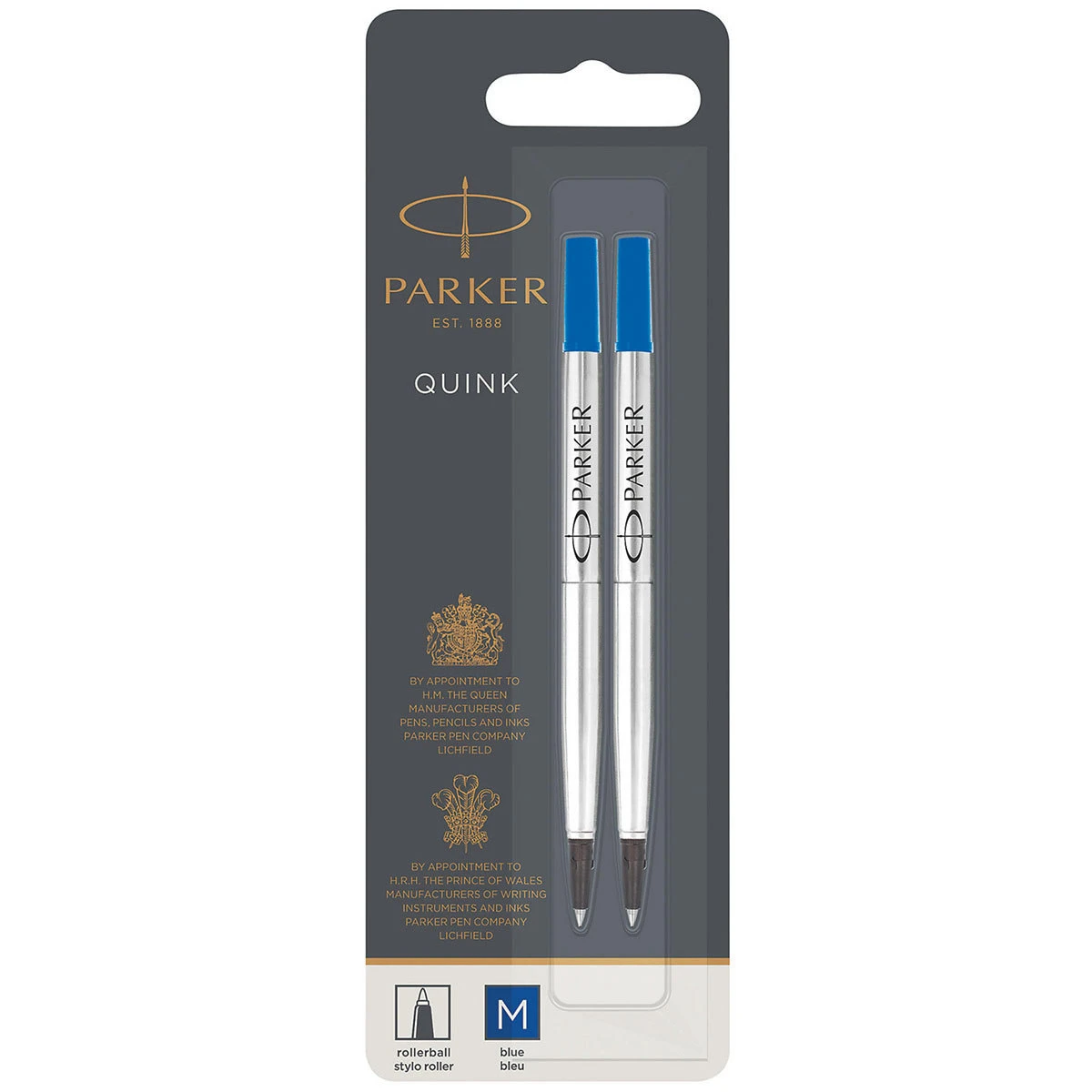 Parker Стержень для ручки-роллера, М, синий, 2 штуки (в блистере)