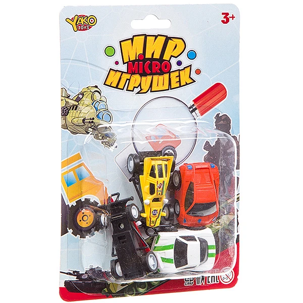 Набор пластмассовый 4 предмета, машинки, CRD 13,5х20 см, серия Мир micro Игрушек