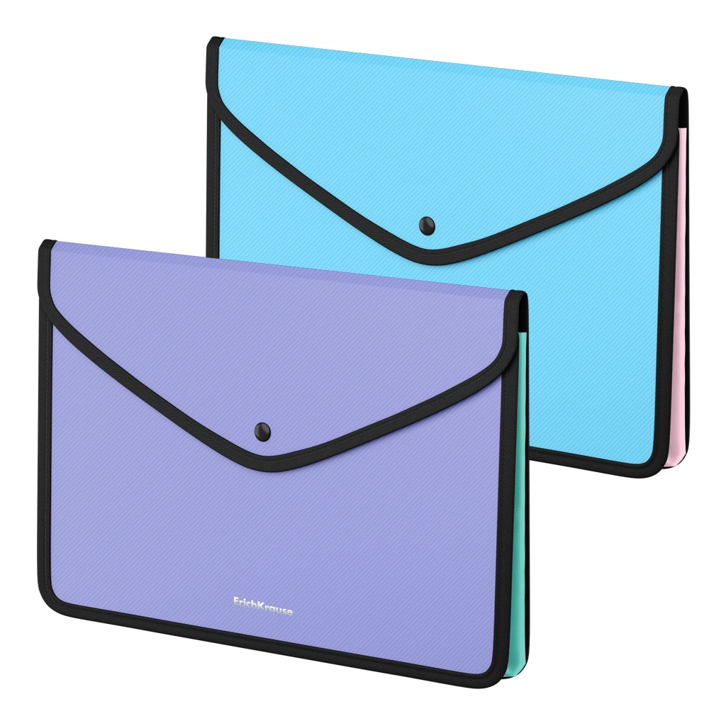 Папка-конверт на кнопке пласт. ErichKrause® Diagonal Pastel, обшитая, с