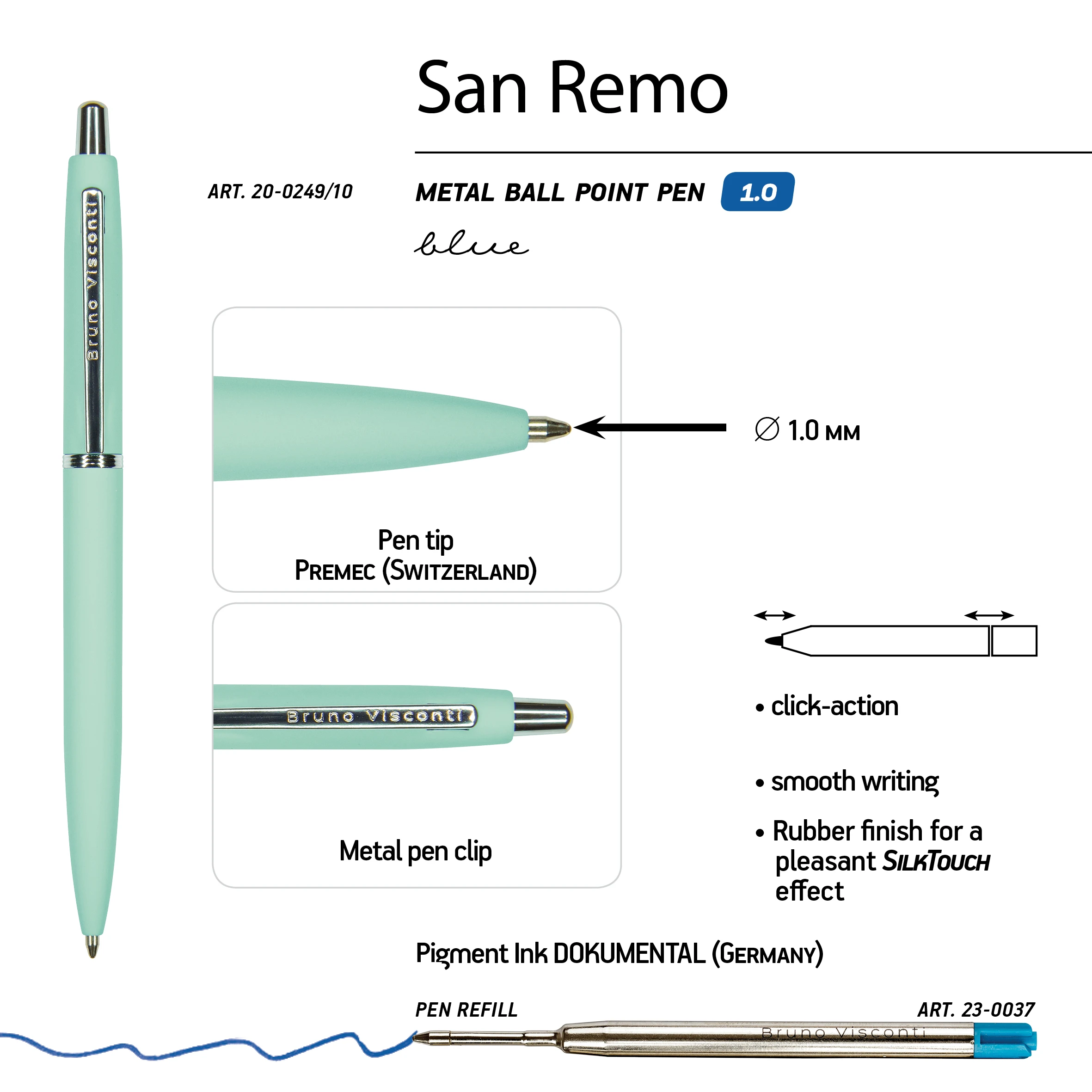 РУЧКА "SAN REMO" ШАРИКОВАЯ, АВТОМАТИЧЕСКАЯ, МЯТНЫЙ МЕТАЛЛИЧЕСКИЙ