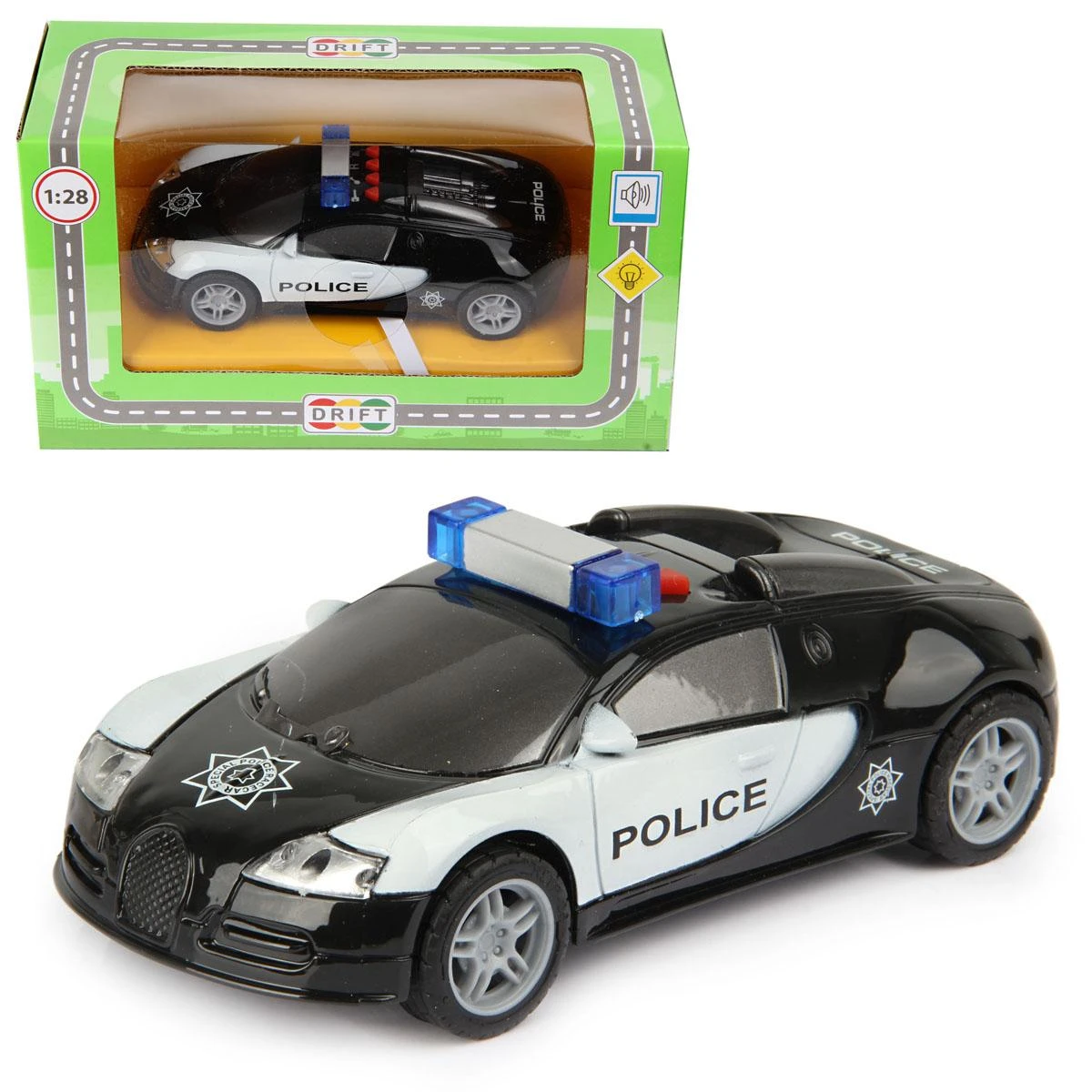 Машина спецтехника POLICE CAR 1:28, со звуком и светом, фрикционная