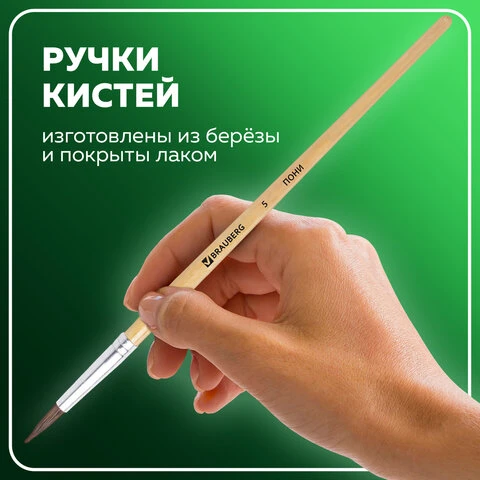 Кисти BRAUBERG, набор 5 шт. (из ворса пони круглая № 1, 2, 3, 4, 5), блистер,