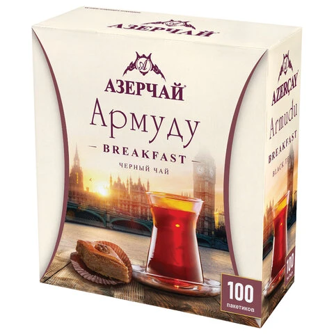 Чай АЗЕРЧАЙ "Армуду Breakfast" черный, 100 пакетиков с ярлычками по