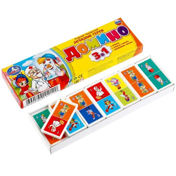 Домино пластмассовое Любимые герои. К.Чуковский. Союзмультфильм. 3-в-1 в кор.