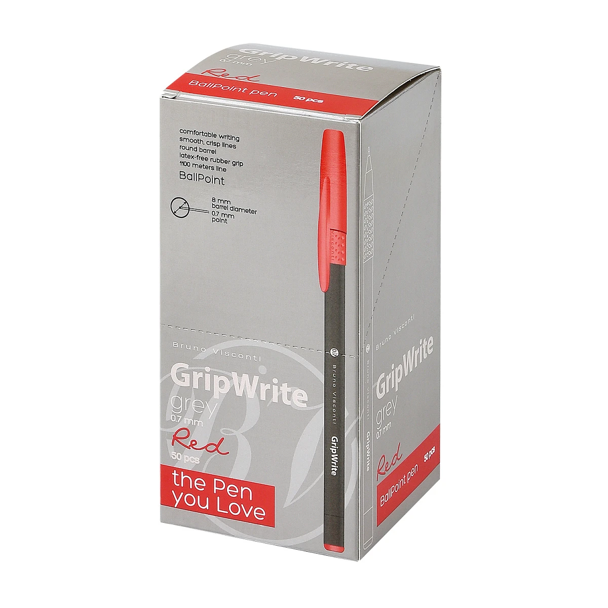 Ручка "GripWrite Grey" ШАРИКОВАЯ 0.7 мм, КРАСНАЯ